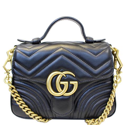 547260 gucci|Gucci Chevron Leather GG Marmont Mini Top Handle Bag 'Nero'.